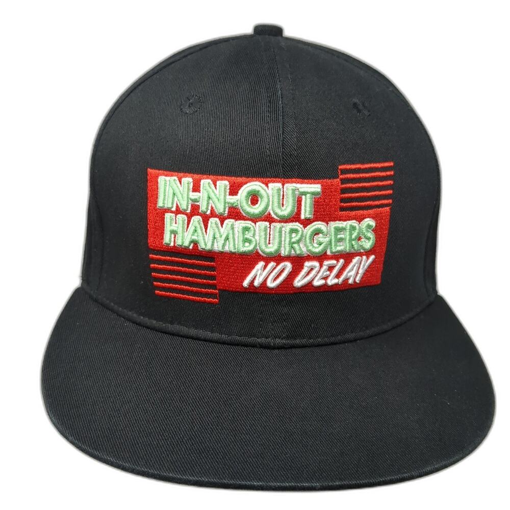 In-N-Out Hamburgers No Delay Snapback Cap Black One Size Adjustable Embroidered